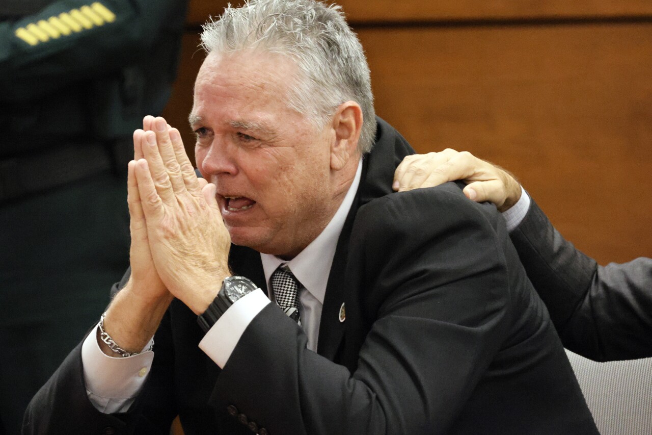 Scot Peterson reacts after being found not guilty on all charges, June 29, 2023