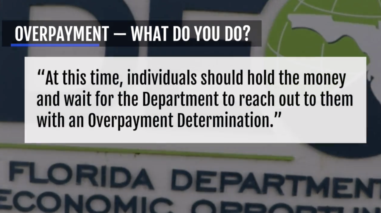 Statement from Florida Department of Economic Opportunity on overpayment