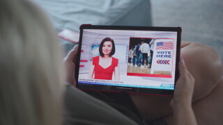 Close,Up,Of,Tv,News,Broadcast,With,Female,News,Anchor