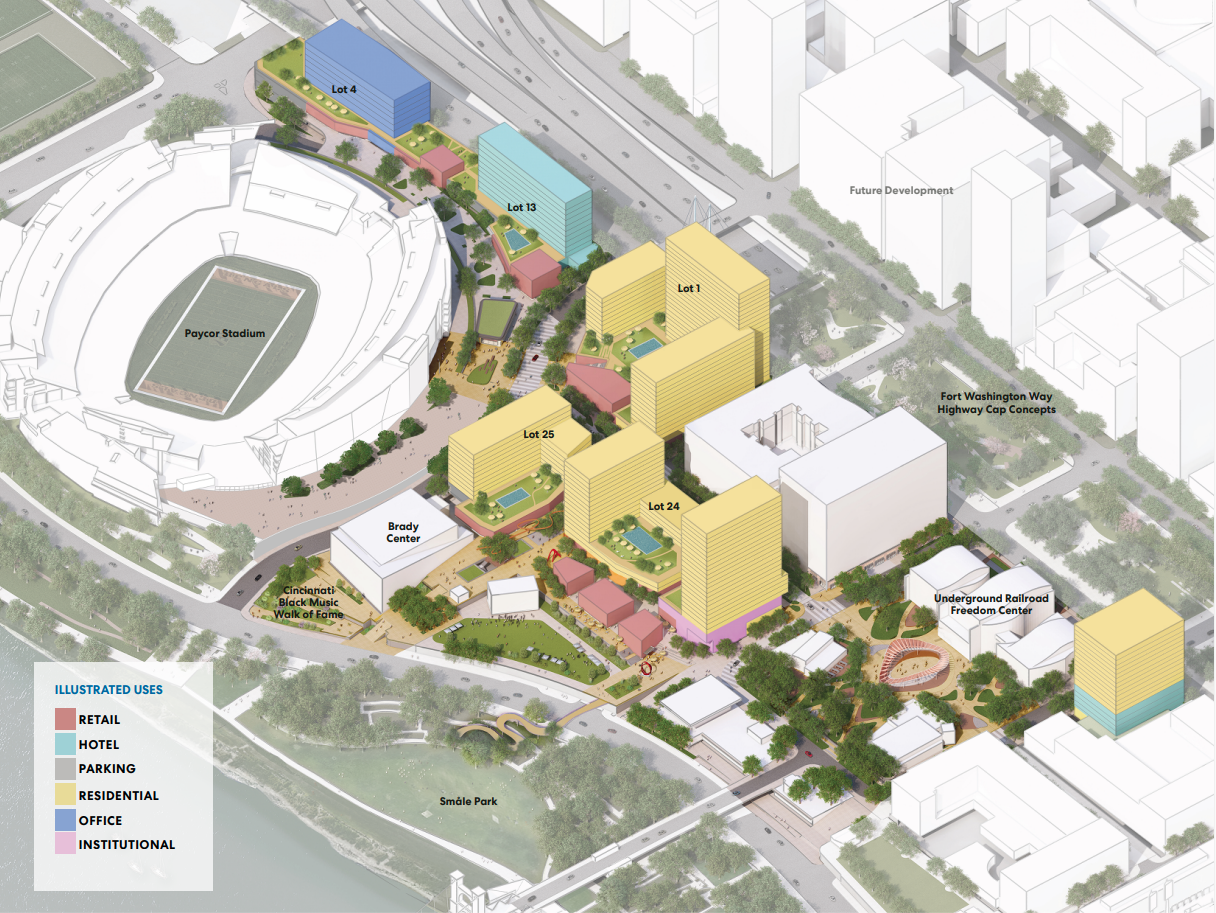 The new urban design plan for The Banks shows development on five empty lots.