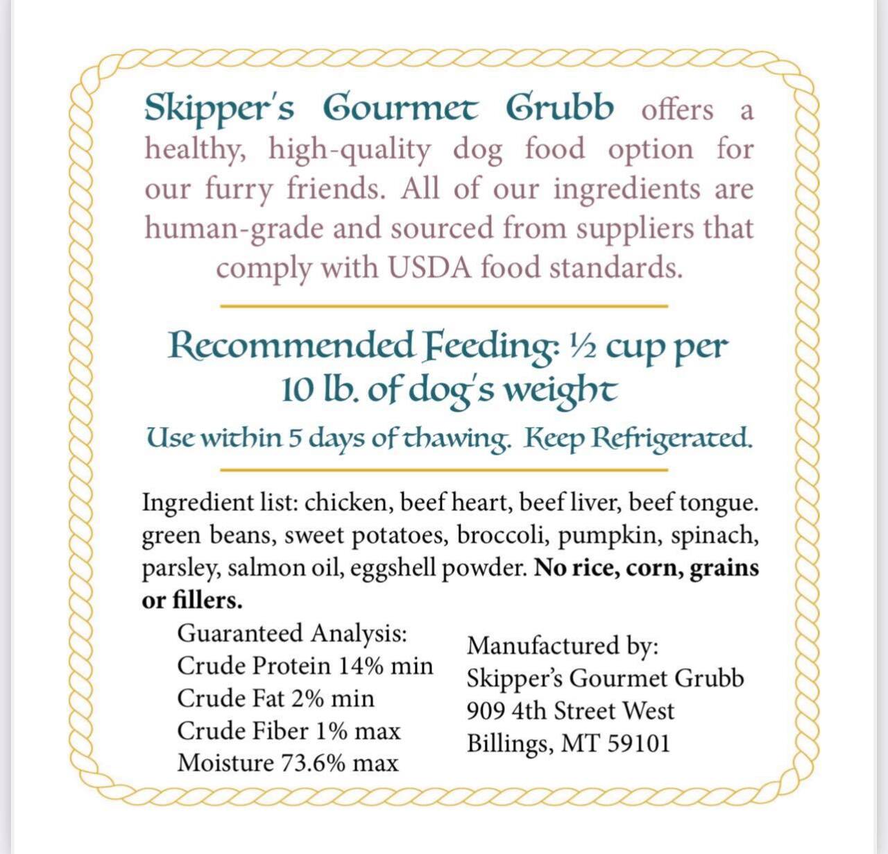 Skipper's Gourmet Grubb ingredients
