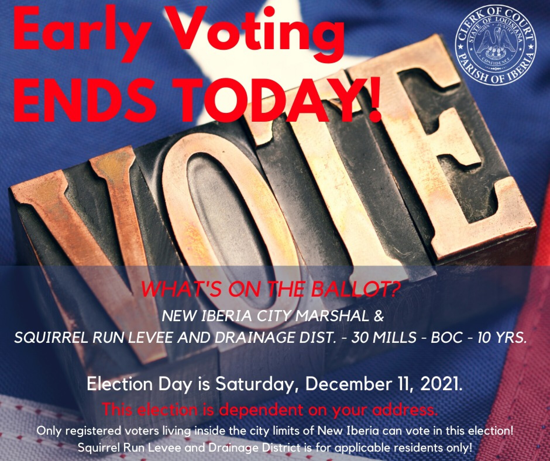 Early voting ends today in New Iberia