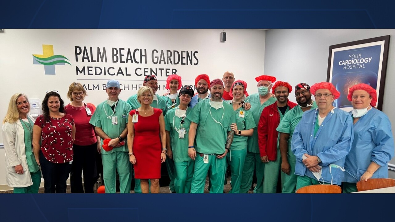 The medical staff at Palm Beach Gardens Medical Center celebrating the hospital's 19,000th open-heart surgery on Feb. 4, 2022.jpg