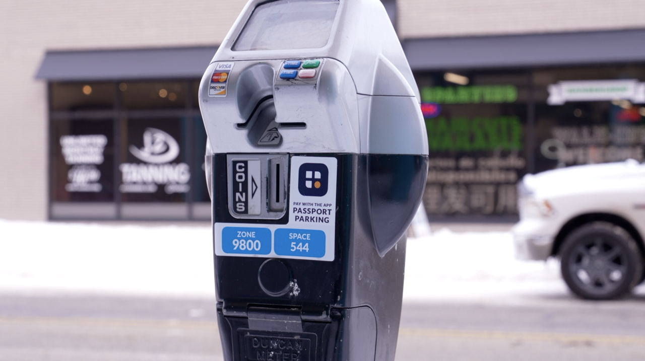 Parking meter in downtown East Lansing