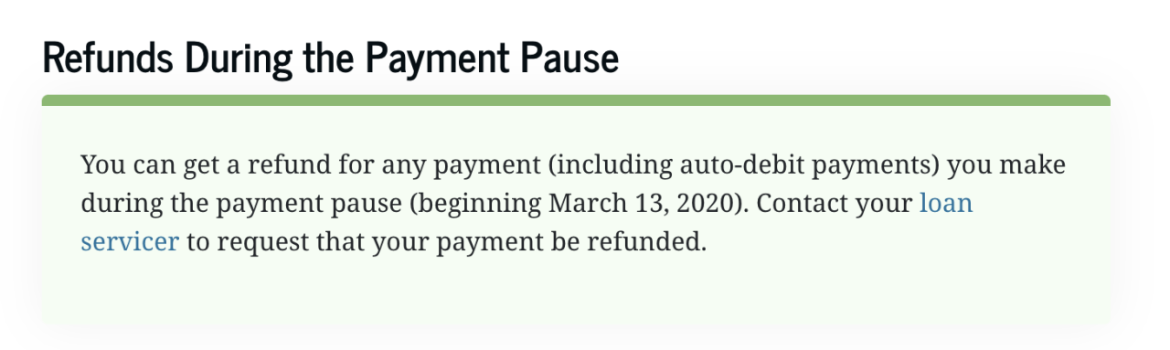 payment refunds student loans