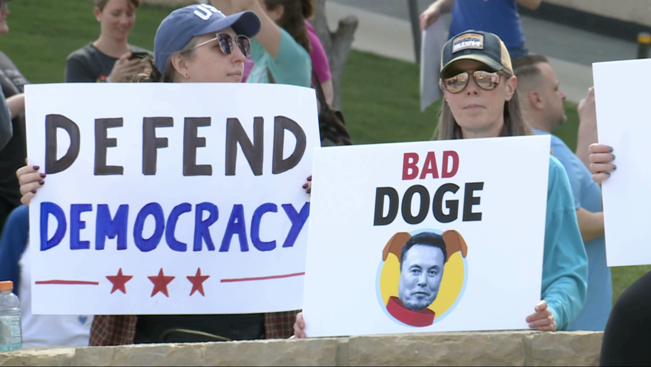 Hundreds of people participate in 'March for Democracy' in downtown KCMO
