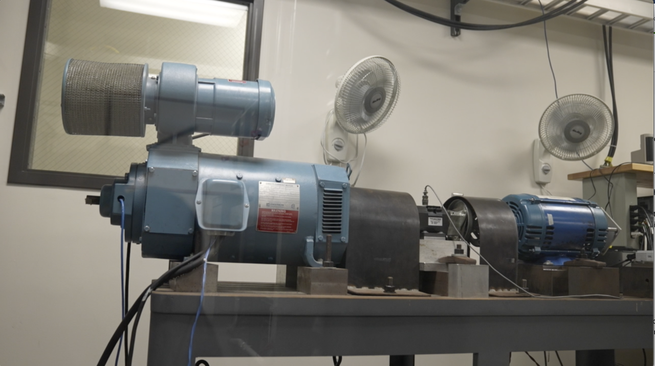 A motor being tested inside Foster's lab