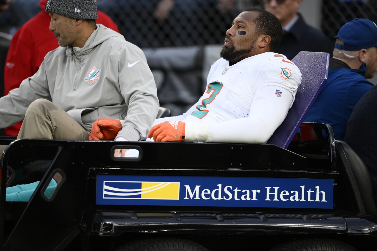 Miami Dolphins linebacker Bradley Chubb carted off field at Baltimore Ravens, Dec. 31, 2023