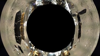 A photo of the surface of the moon taken by China's Change'3 Yutu rover.