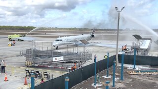 The first American Airlines flight landed at Vero Beach Regional Airport and was welcomed by a water cannon salute on Feb. 12, 2026.