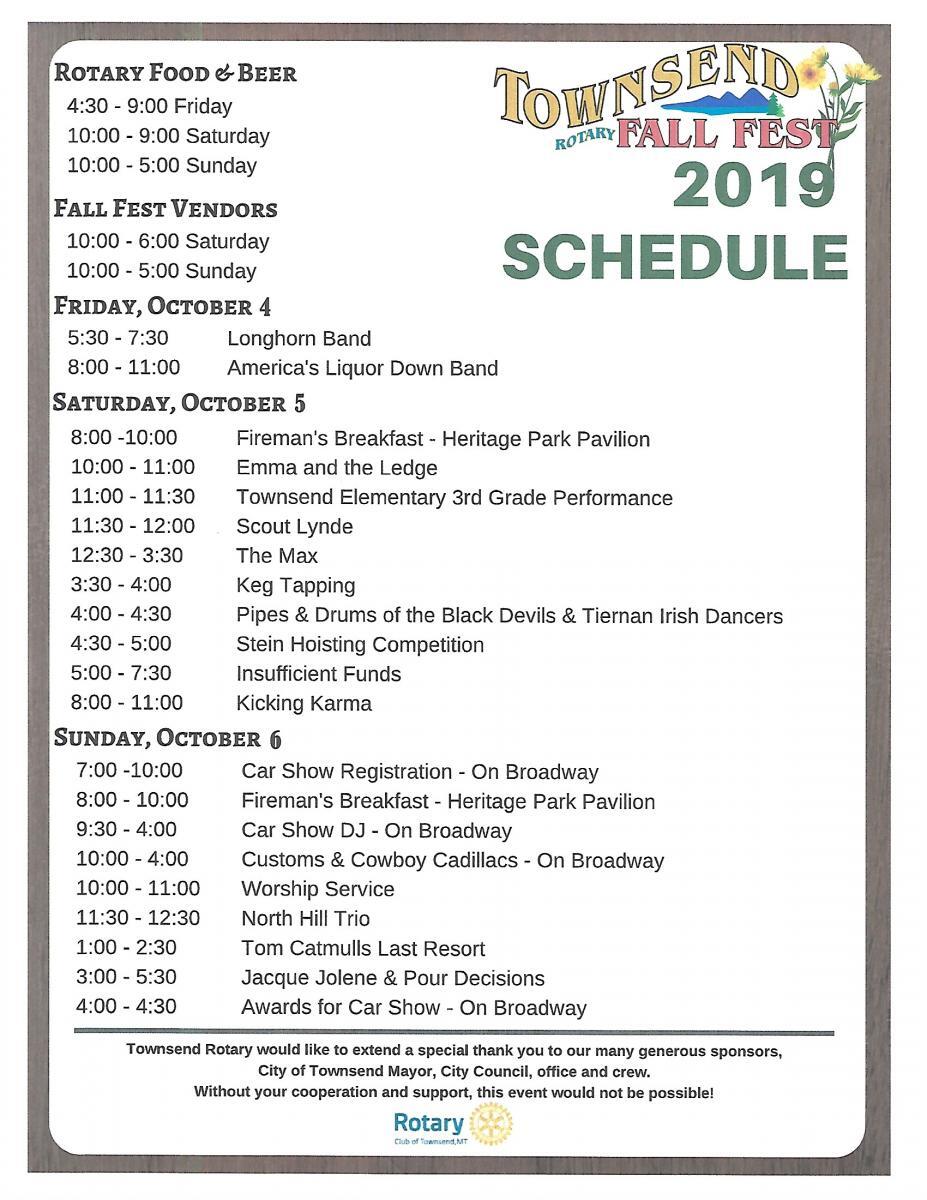 Fall Fest Schedule 2019