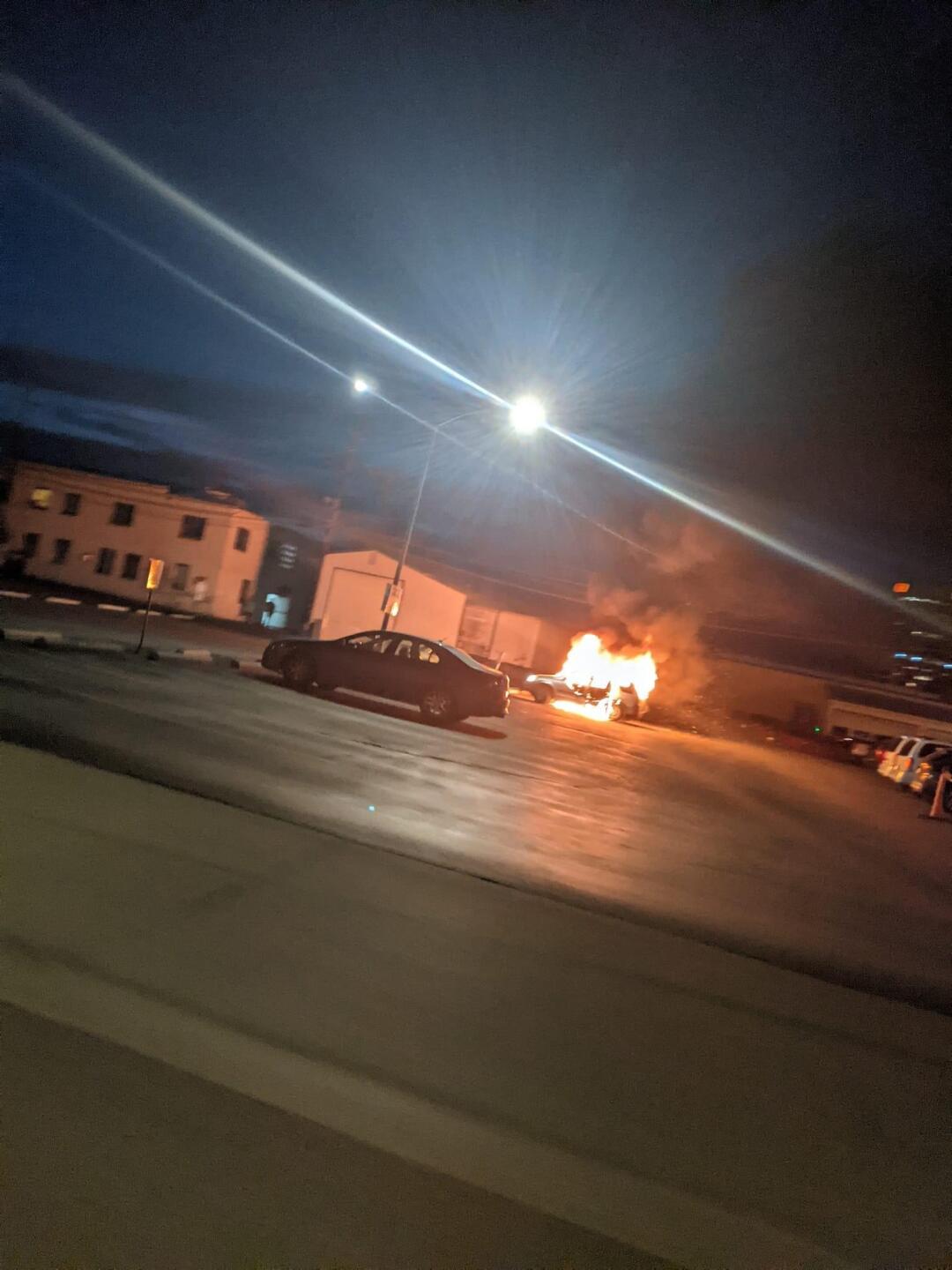 A vehicle engulfed in flames on Montana Ave.