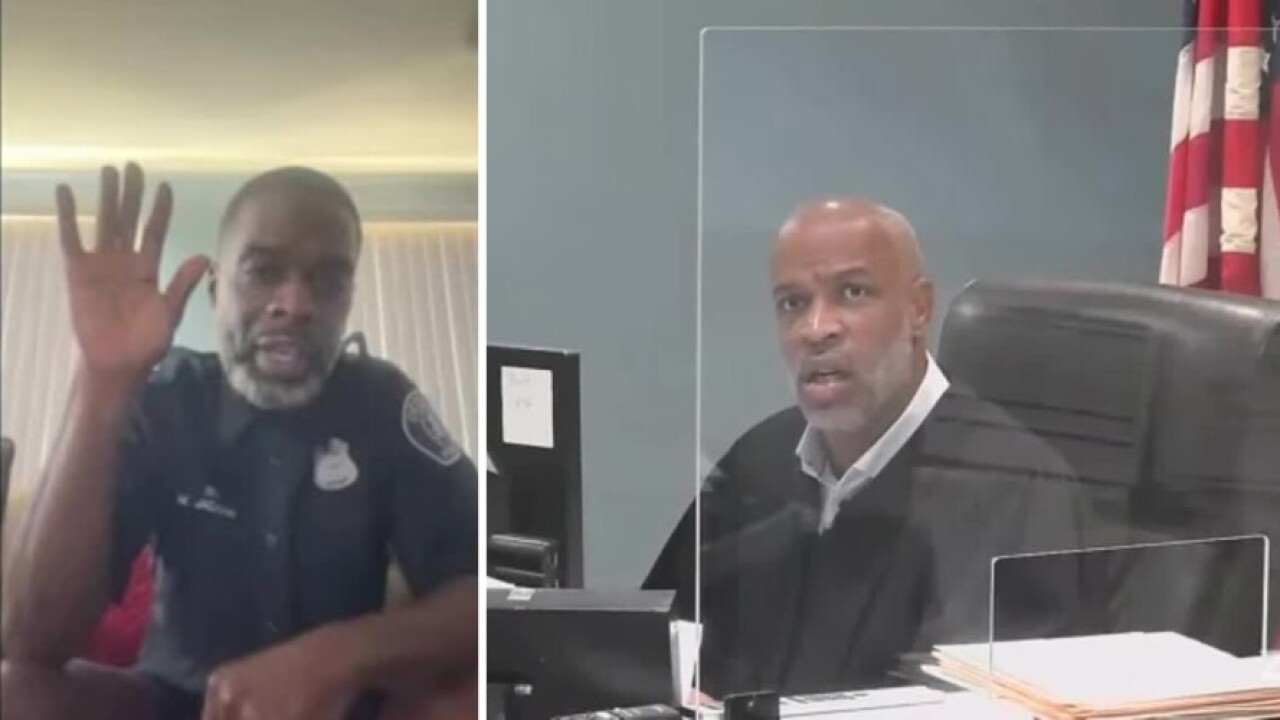 Officer Matthew Jackson, left, shows up to court hearing without pants on.