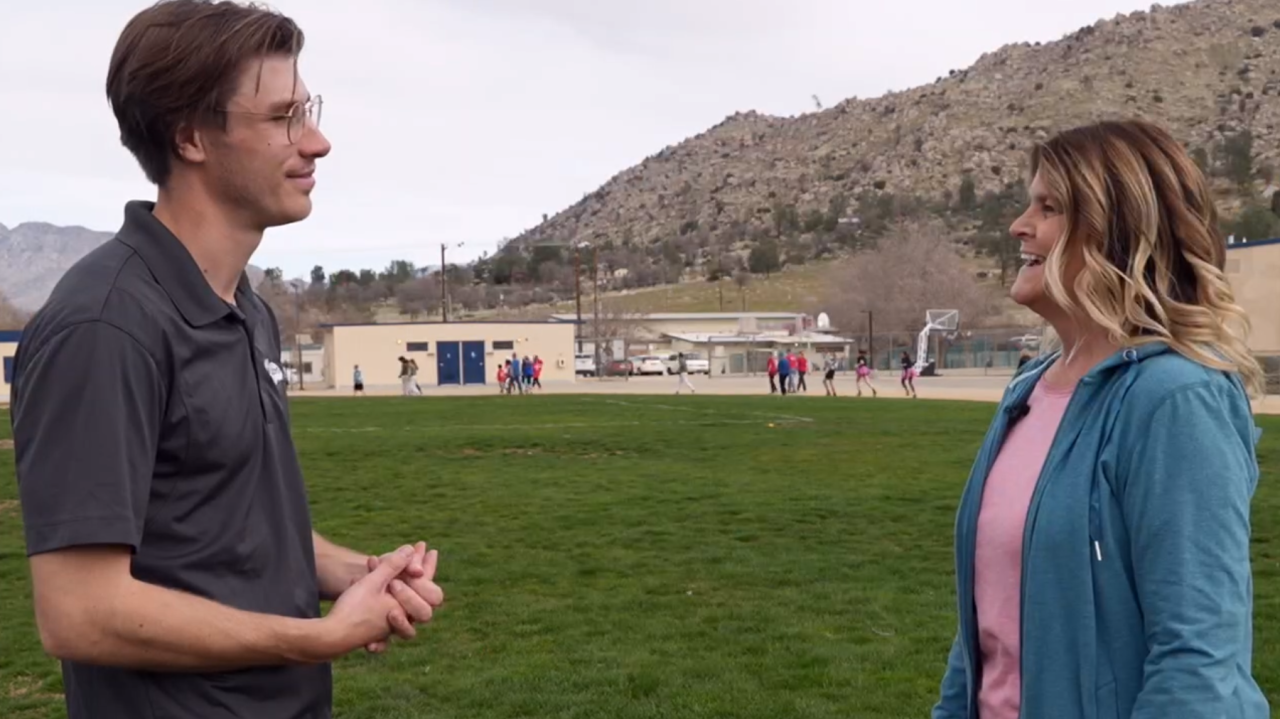 Neighborhood News Reporter Corey O'Leary interviewing Colleen Bulgarelli, President of the Kern Valley Hospital Foundation