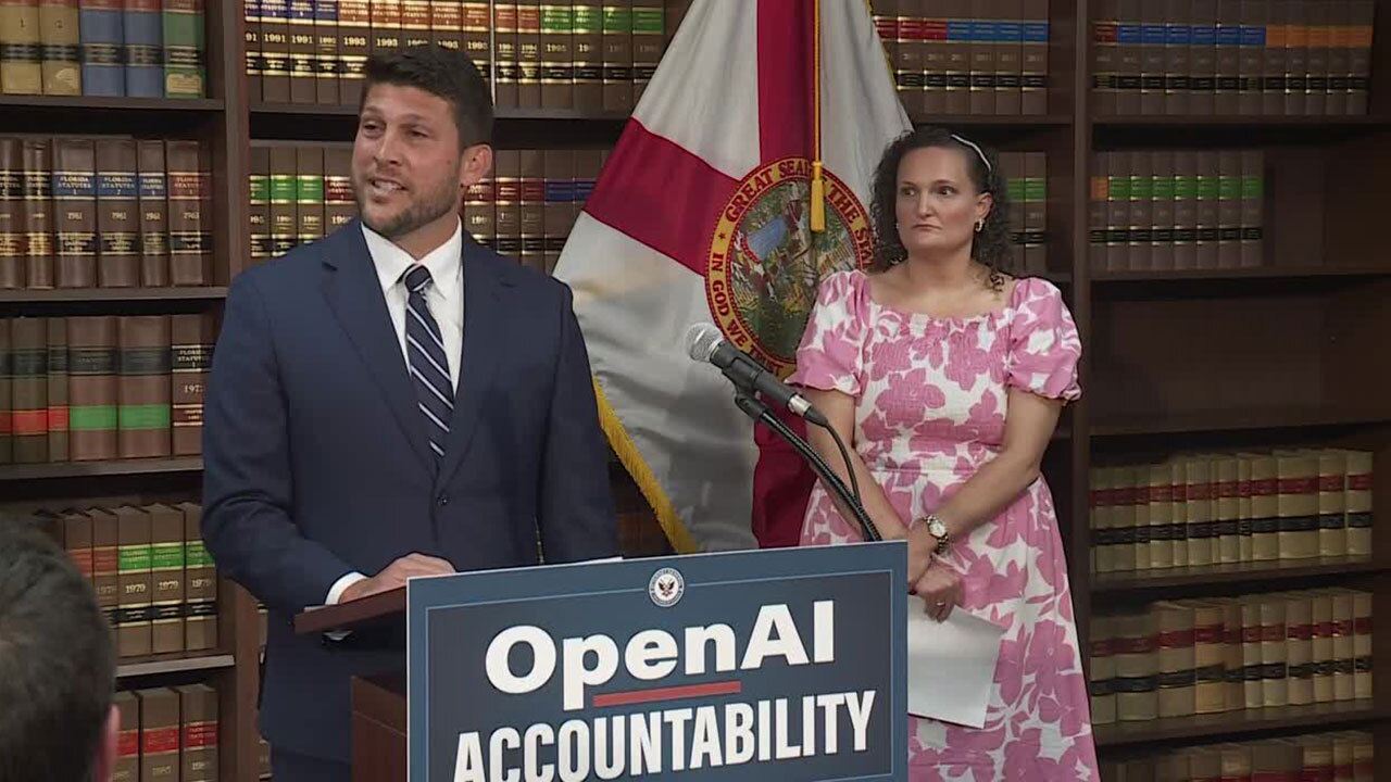 Florida Attorney General James Uthmeier holds a news conference in West Palm Beach on June 1, 2026.