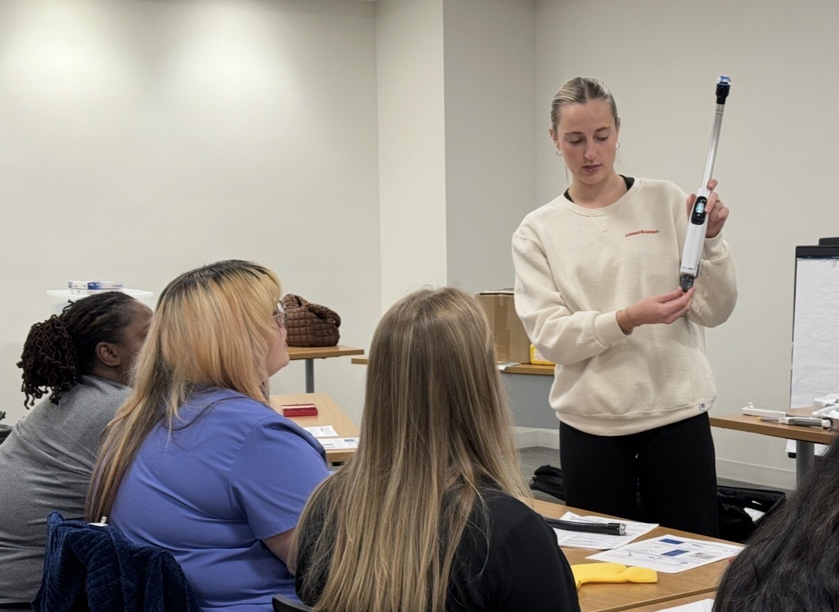AdventHealth's first group of surgical tech apprentices during class. 