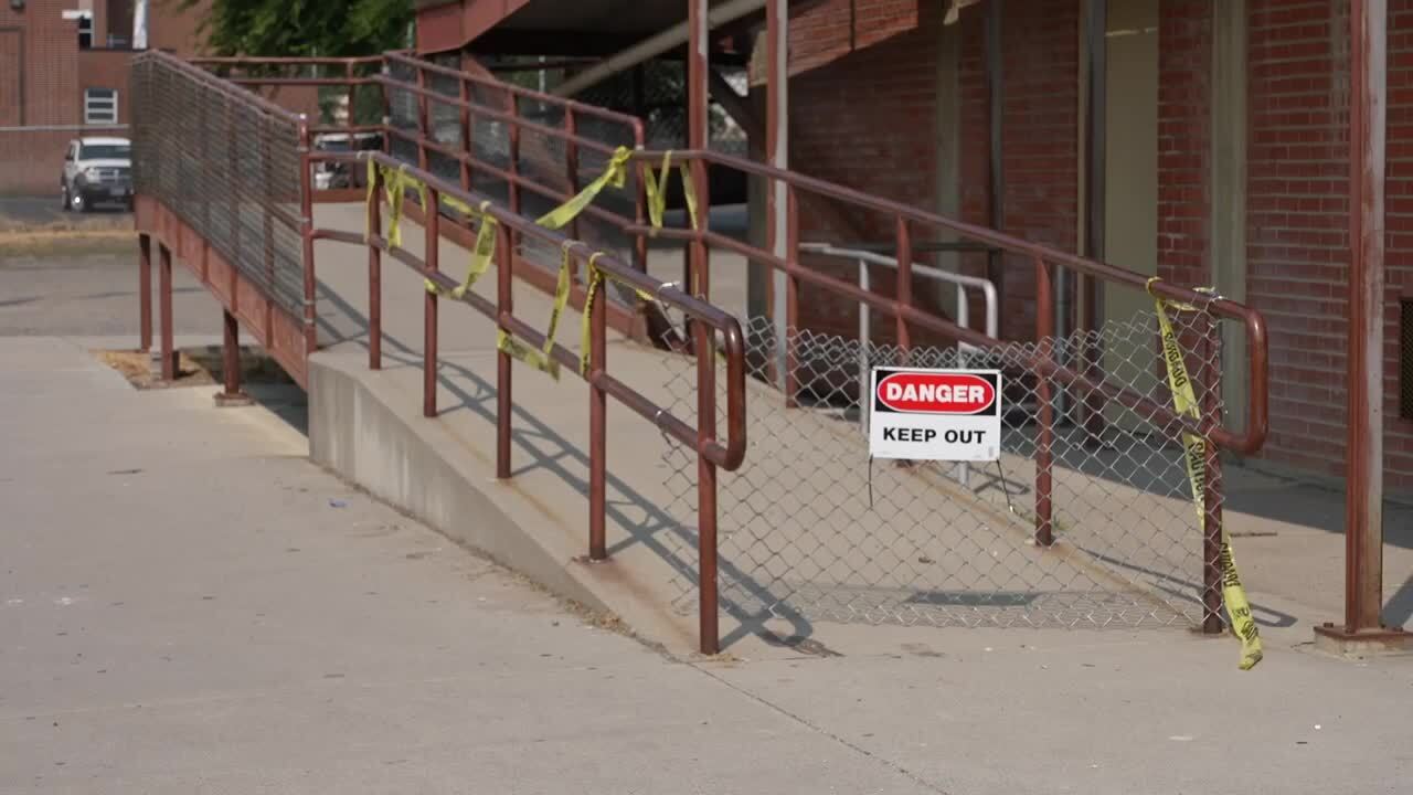 Closed entrance to bleachers