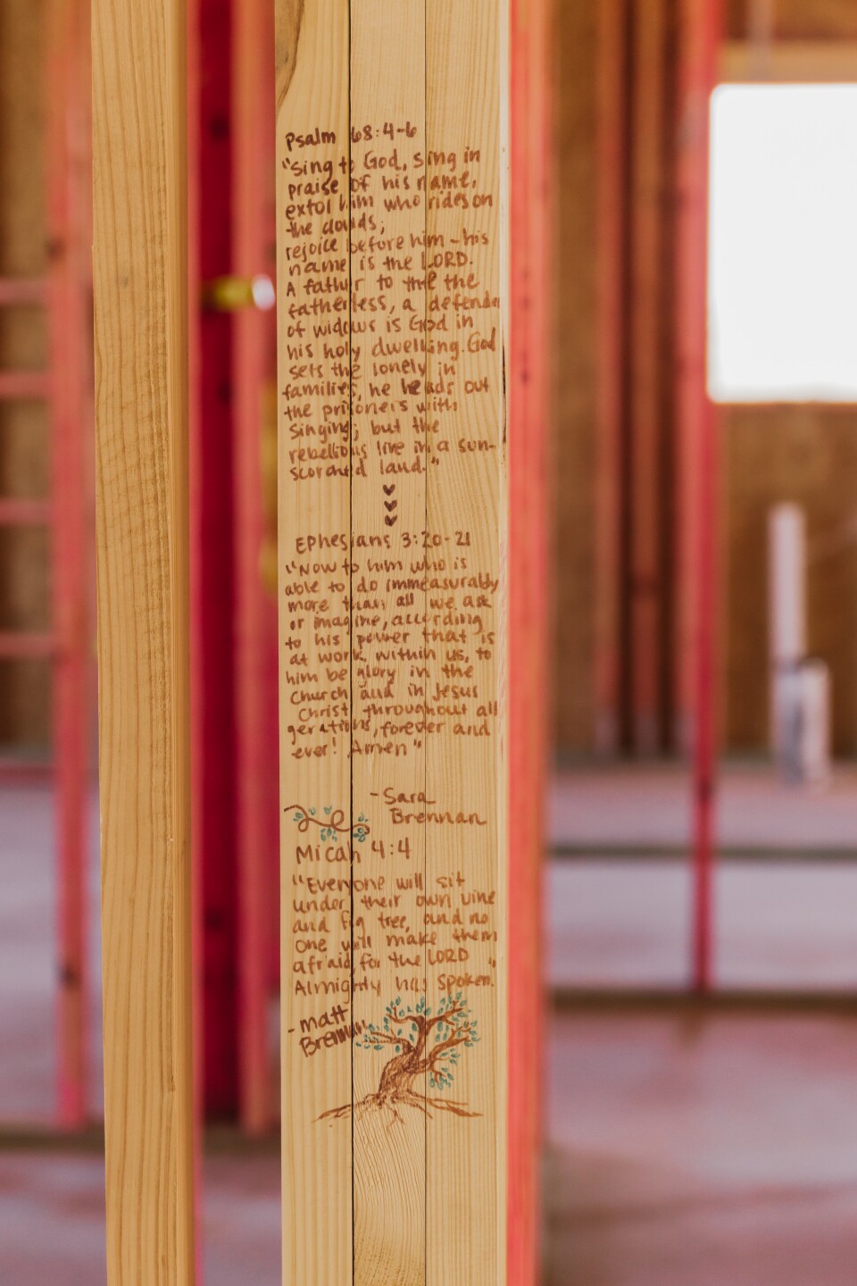Bible Verses written inside the home on dedication day January 2021