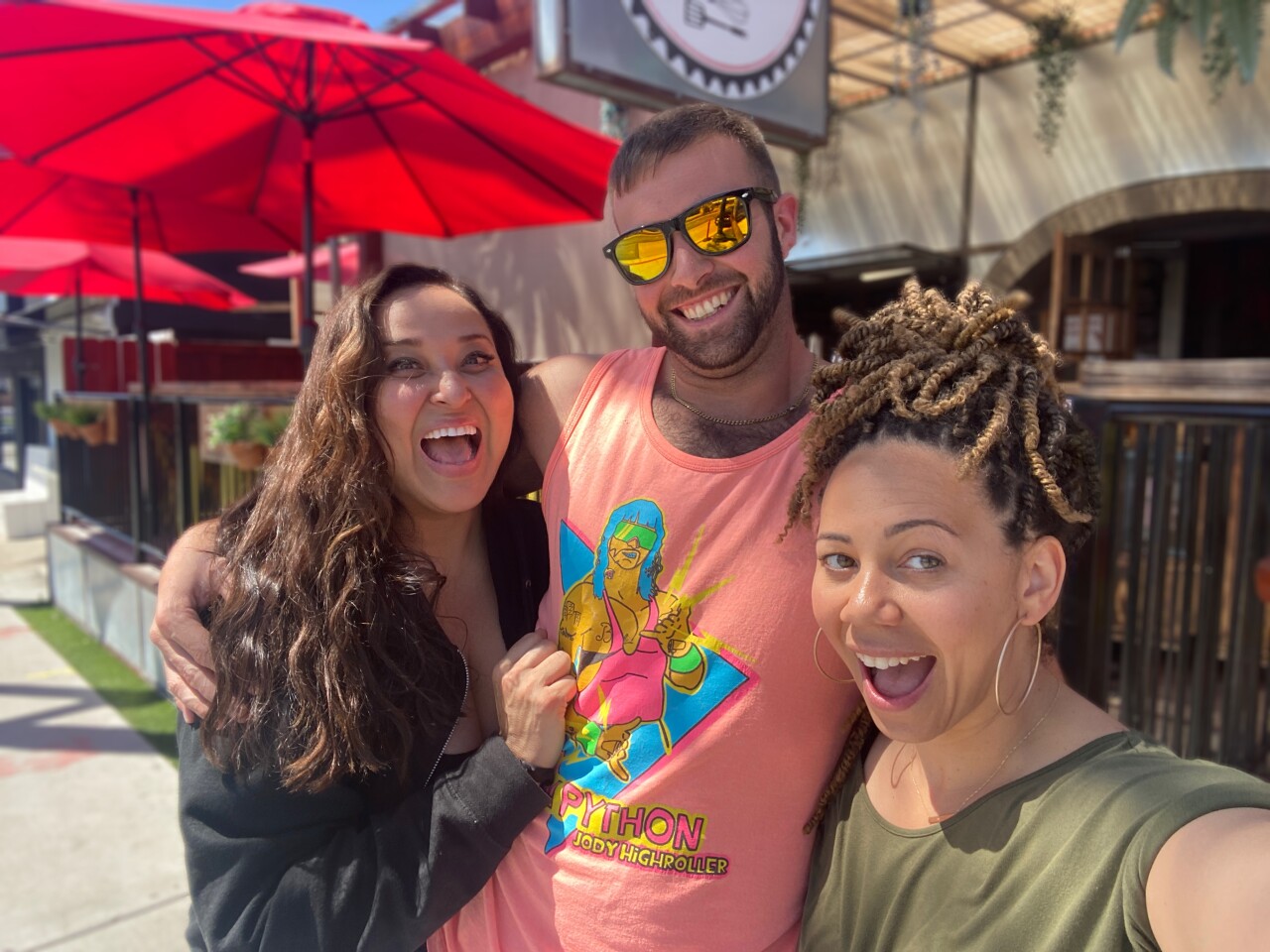 Cassandra Blair (right) alongside 'Jury Duty' costars Ronald Gladden (middle) and Maria Russell (left)