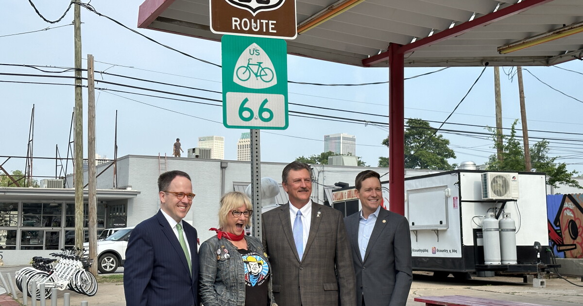 U.S. Bike Route 66 sign unveiling at Buck Atom's Cosmic Curios - Vimarsana News