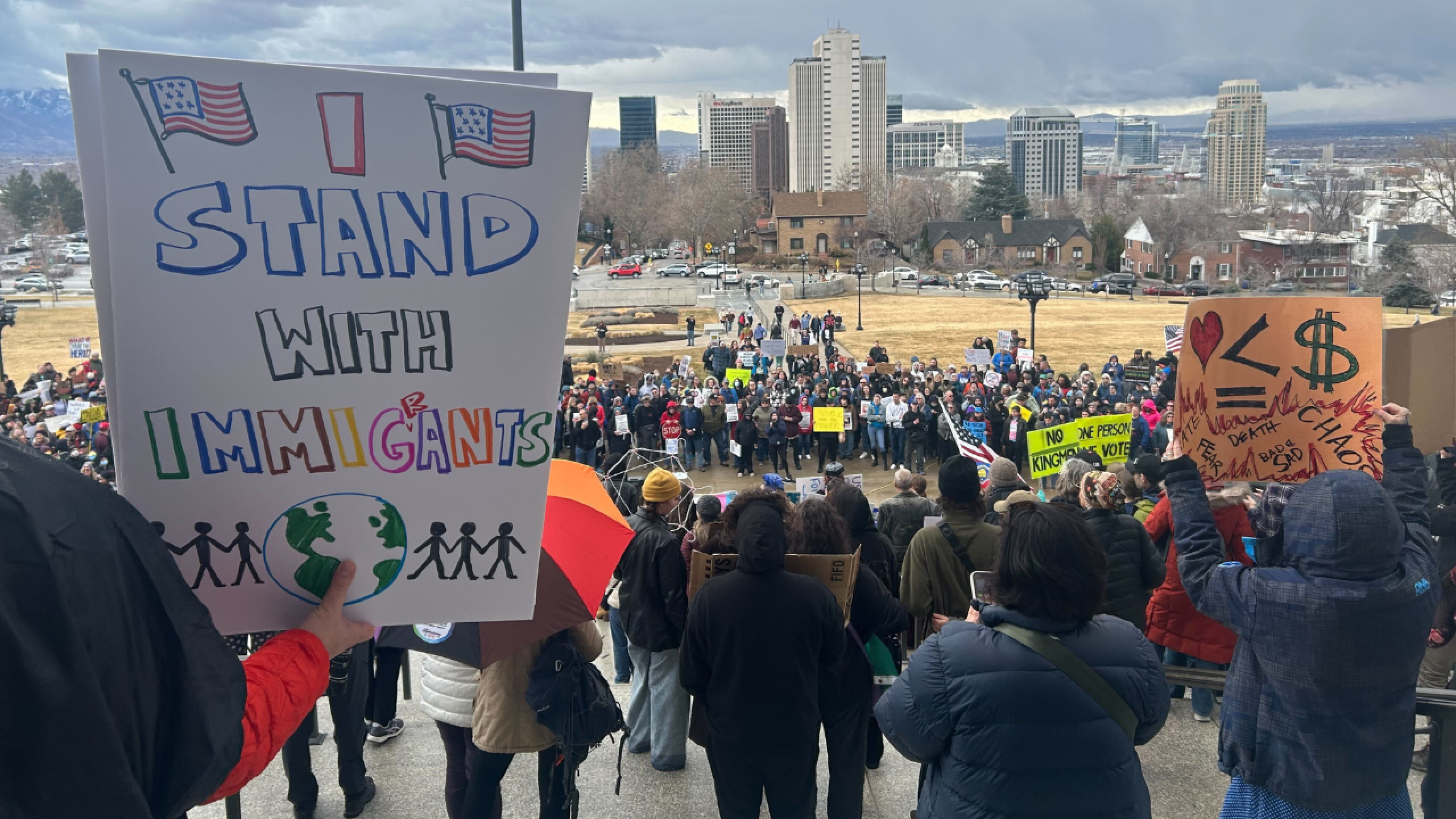 Hundreds protest Trump actions outside Utah State Capitol