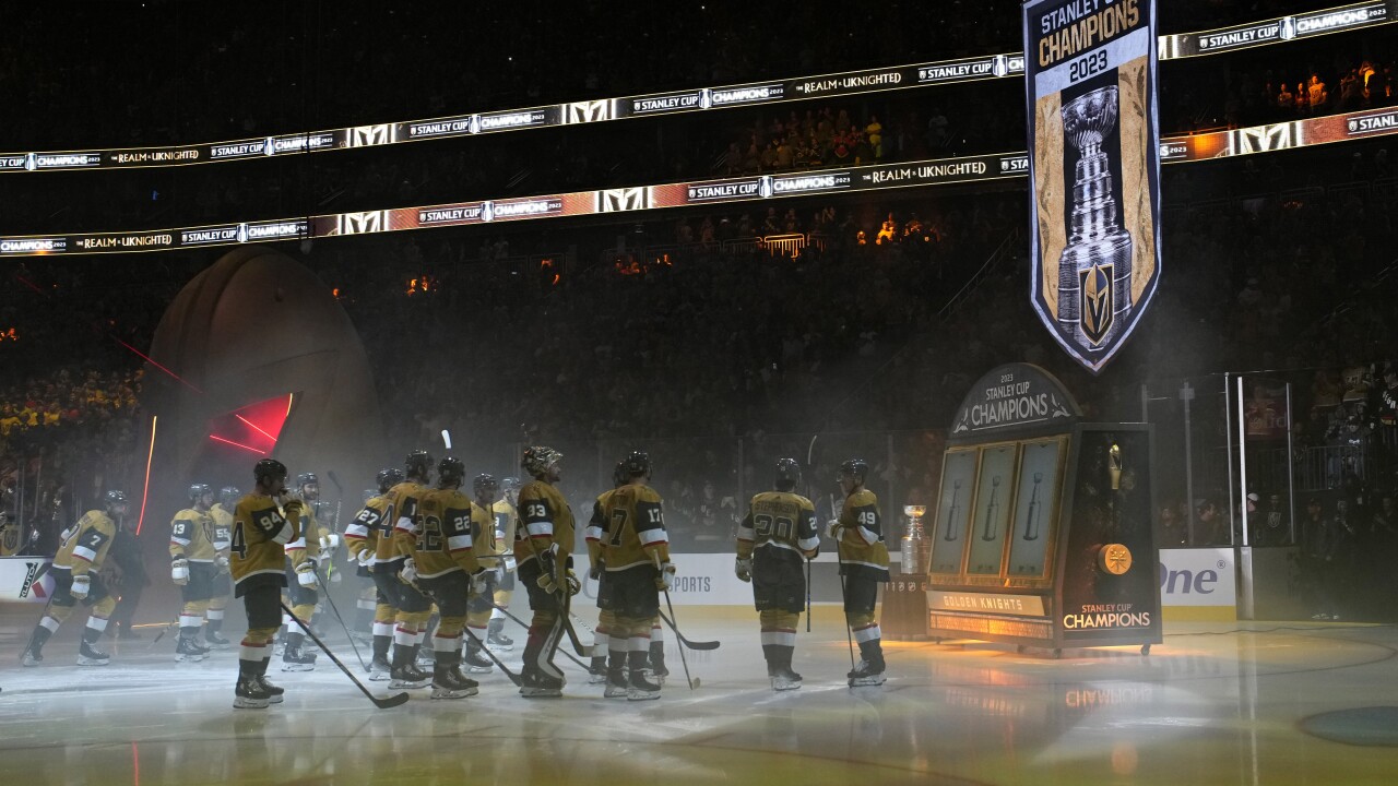 VGK shine Opening Knight raising championship banner, defeating Kraken