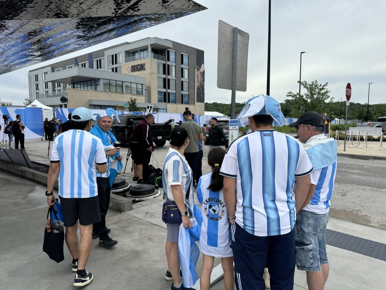 Argentina fans outside of Origin Hotel