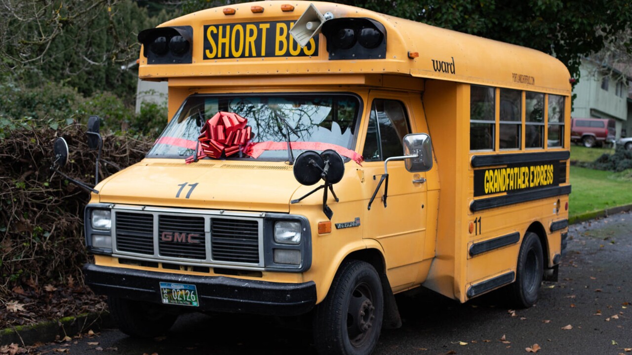 A grandfather in Oregon just bought a small school bus so he can take his 10 grandchildren to school.