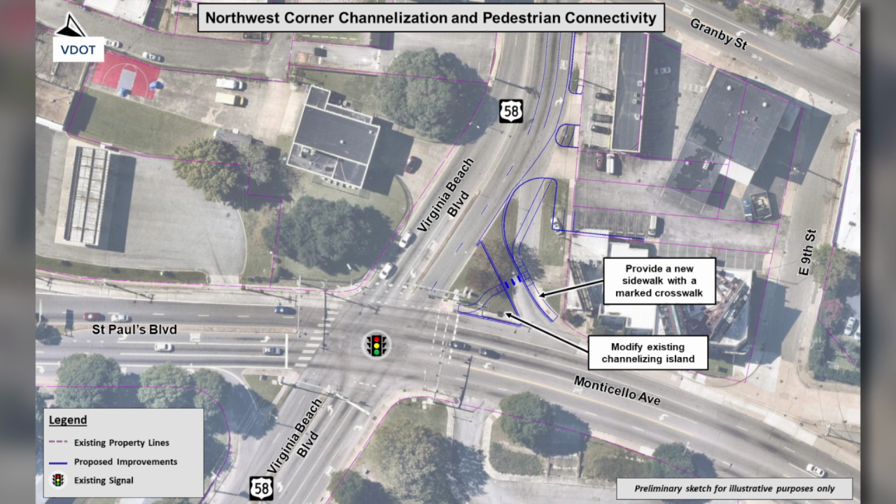 Concept rendering for Virginia Beach Boulevard at Monticello Avenue