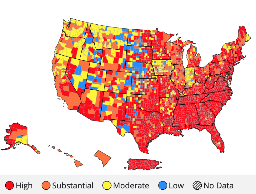 COVID-19 Community Transmission Levels calculated on Jan. 19, 2023.