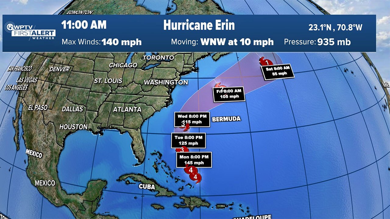 Hurricane Erin 11 am Aug. 18, 2025