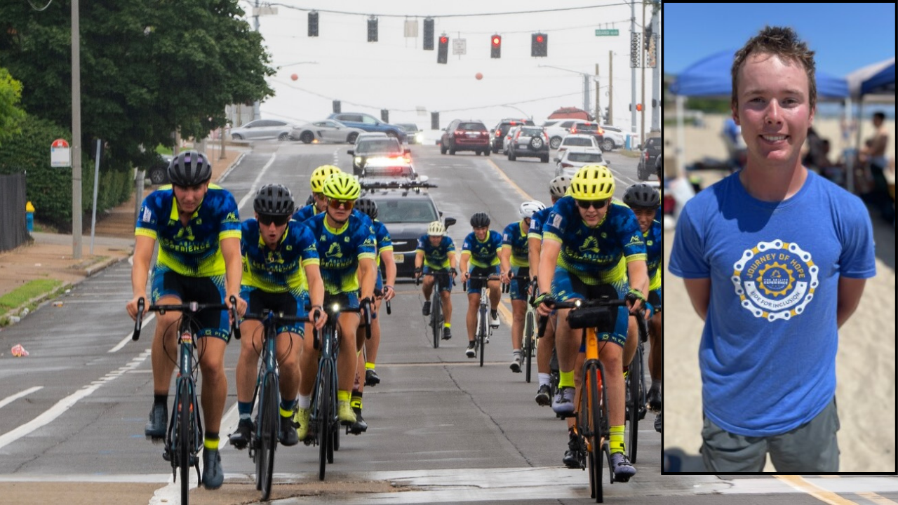 A team of college cyclists from Pi Kappa Phi fraternity is pedaling nearly 4,000 miles across America to raise money and awareness for people with disabilities.