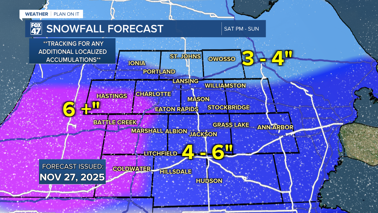 Most of our neighborhoods could see 4 - 6" of snow over the weekend