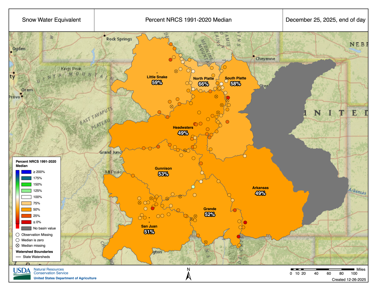 percent of median snow water equivalent