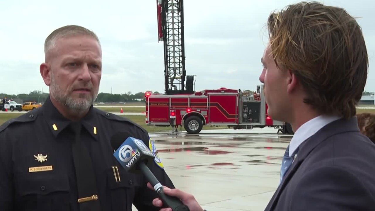 Lt. Michael Schoenbrod from the Flagler Beach Police Department speaks to WPTV reporter Tyler Hatfield about attending the solemn service for Sgt. Terri Sweeting-Mashkow on Dec. 2, 205.