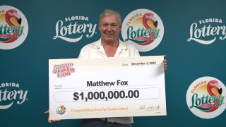 The Florida Lottery announced Thursday that Matthew Fox, 53, of North Palm Beach, claimed a $1 million prize from the $1,000,000 HOLIDAY CA$H scratch-off game on Dec. 1. 