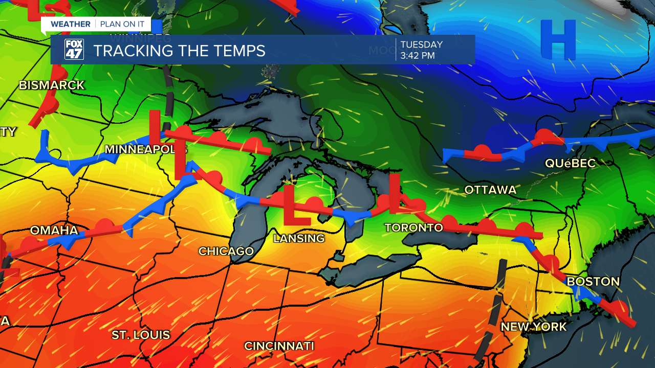We stay south of the stalled out surface front with areas of low pressure riding along the front aiding in thunderstorm development during the first half of this week