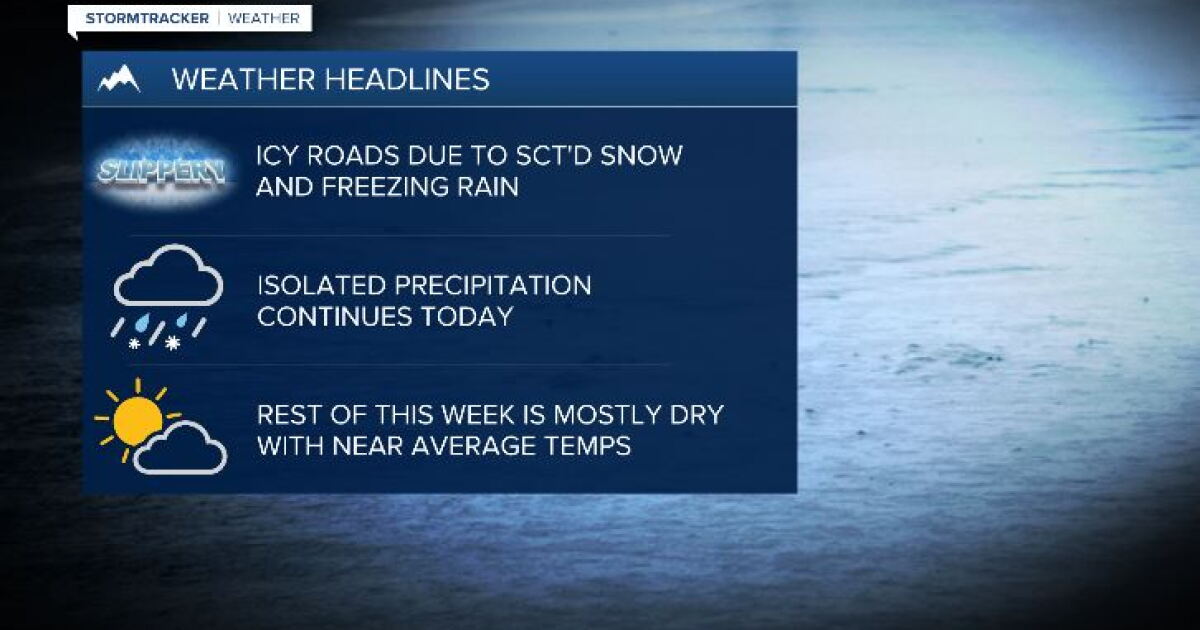 Overnight snow and freezing rain leads to slippery conditions