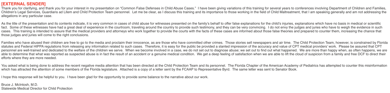 Dr. McIntosh’s written response