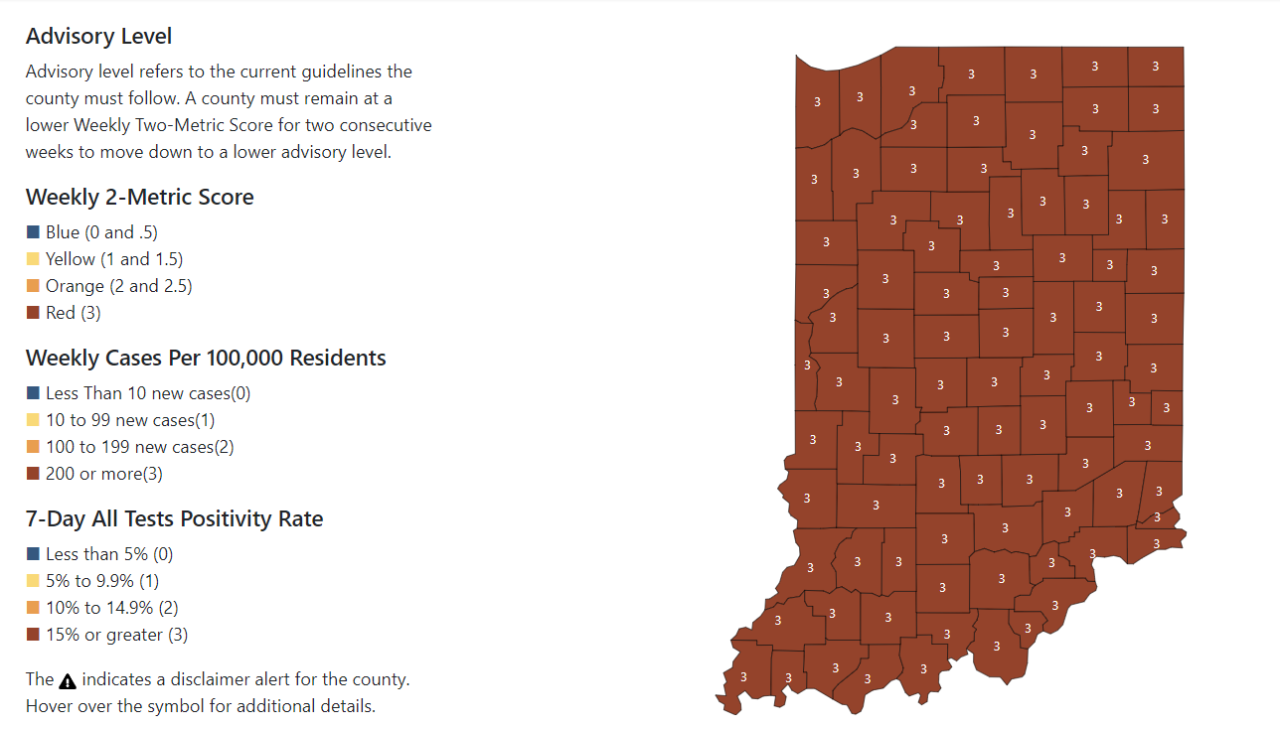 indiana covid advisory map 1 19 22
