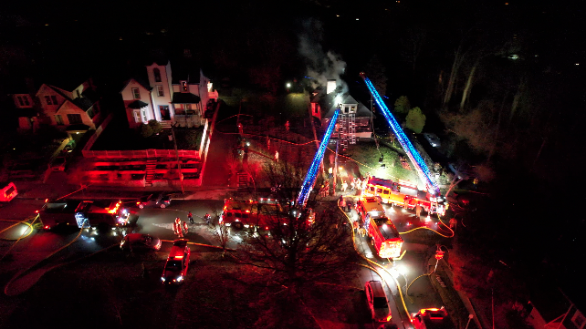 Drone footage of the fire along North Edgewood Avenue