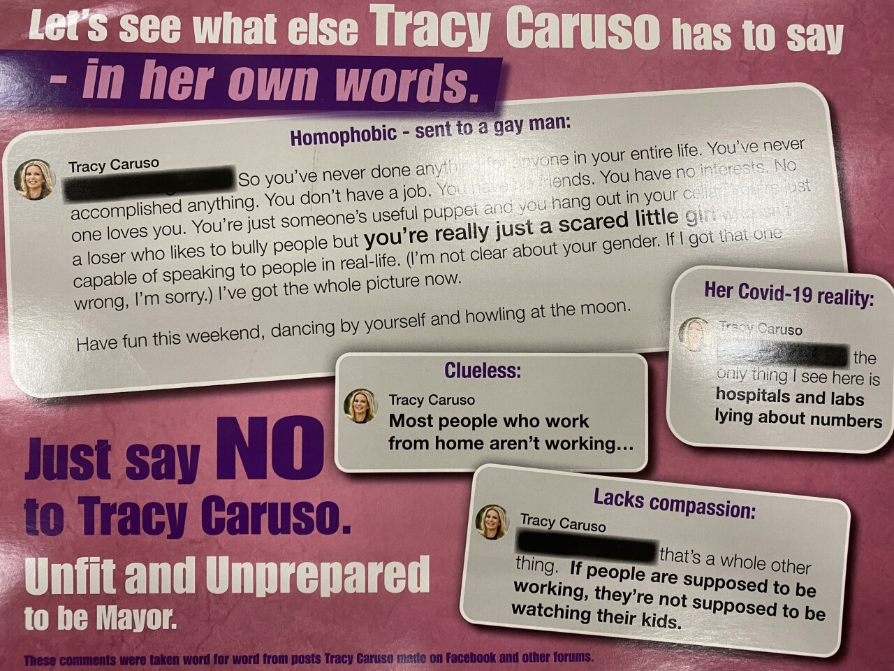 Tracy Caruso 'in her own words' flyer