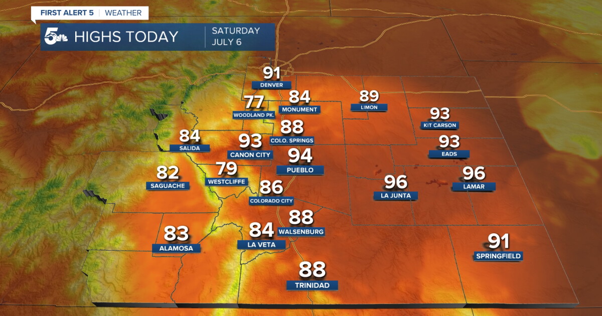 Seasonable and dry Saturday with isolated pm storms on the eastern plains