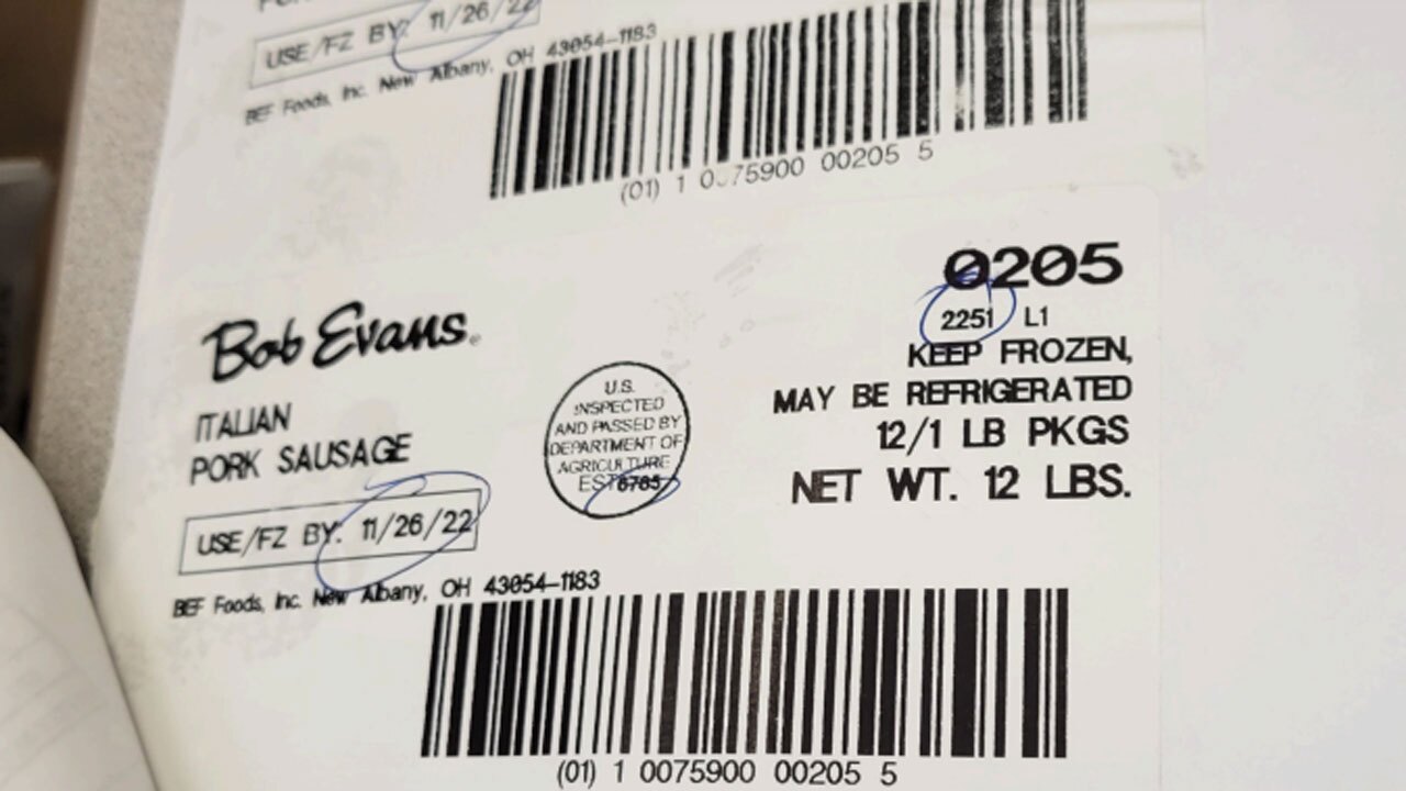 Bob Evans Italian pork sausage label for recall, Oct. 21, 2022