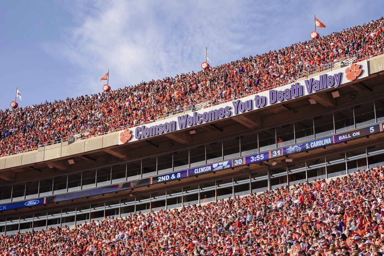 'Clemson Welcomes You to Death Valley' sign at Memorial Stadium in 2022