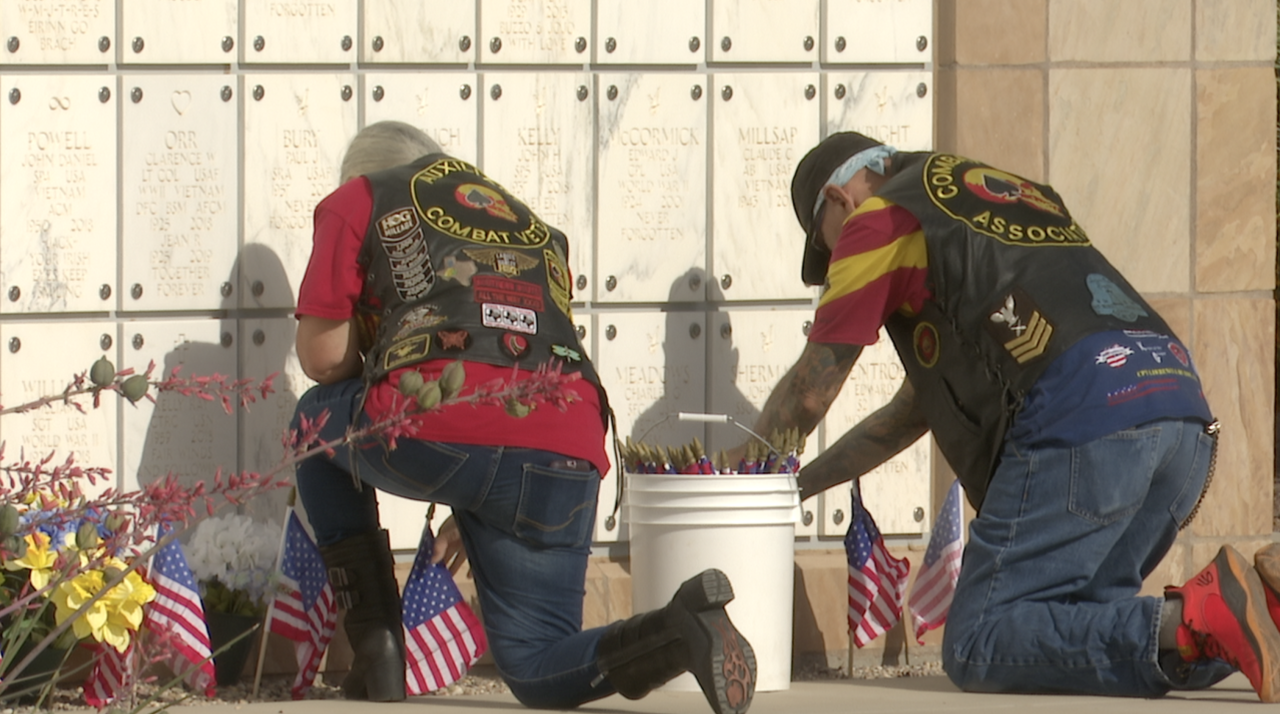 Flags placed at Arizona Veterans' Memorial Cemetery