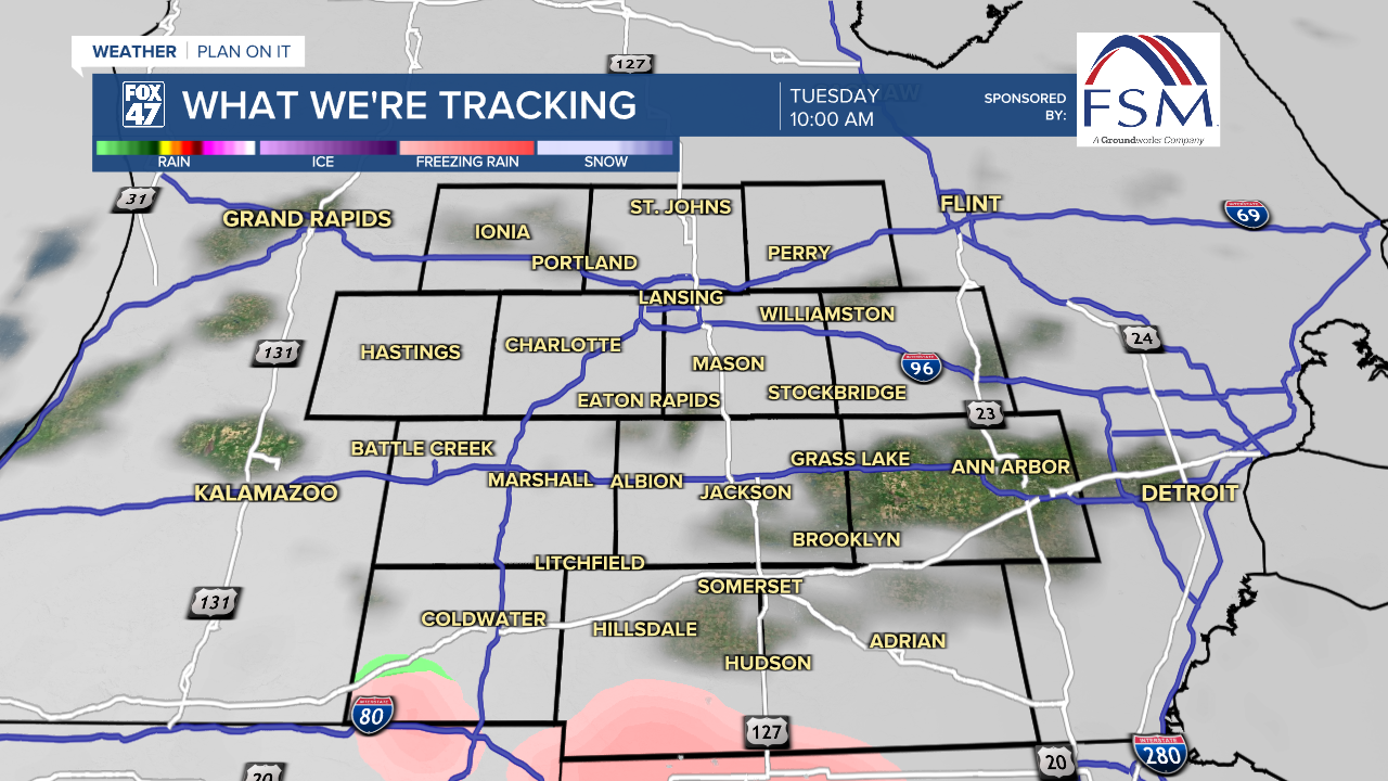 Tuesday morning brings a chance for light freezing drizzle along and south of I-94 with light rain chances continuing into the afternoon