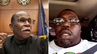 Washtenaw County Judge Cedric Simpson and Corey Harris appear during a court hearing over Zoom on May 15, 2024.