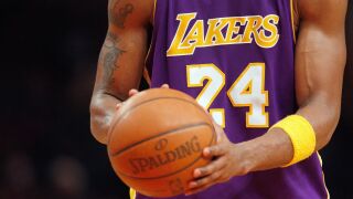 Kobe Bryant No. 24 of the Los Angeles Lakers looks to make a free throw against the New York Knicks on Feb. 2, 2009.