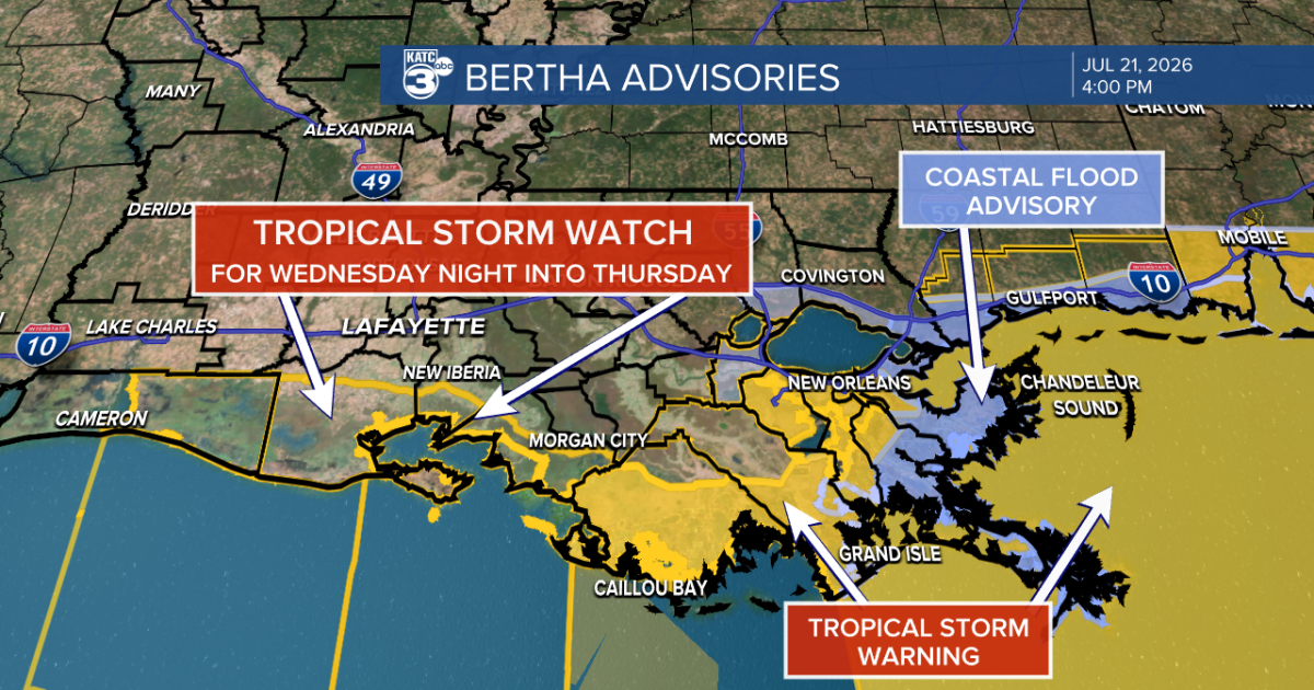 Tropical Storm WATCH in effect for entire Acadiana Coast